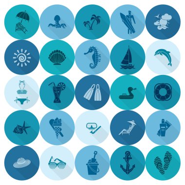 Yaz ve plaj basit düz simgeler