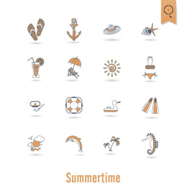 Yaz ve plaj basit düz simgeler