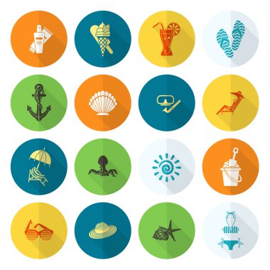 Yaz ve plaj basit düz simgeler
