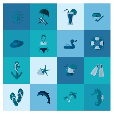 Yaz ve plaj basit düz simgeler