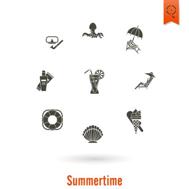 Yaz ve plaj basit düz simgeler