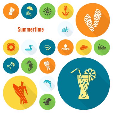 Yaz ve plaj basit düz simgeler