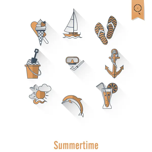 Summer and Beach Simple Flat Icons — Stock Vector