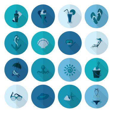 Yaz ve plaj basit düz simgeler