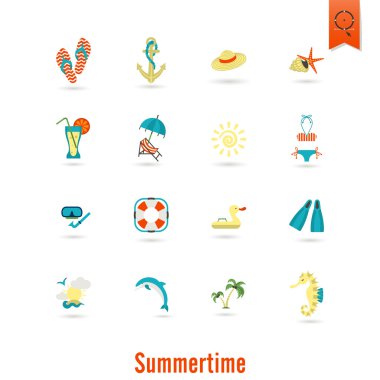 Yaz ve plaj basit düz simgeler