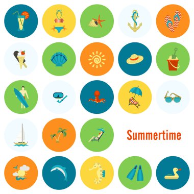 Yaz ve plaj basit düz simgeler