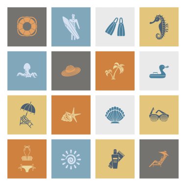 Yaz ve plaj basit düz simgeler