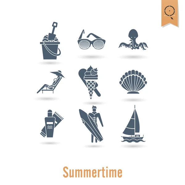 Summer and Beach Simple Flat Icons — Stock Vector