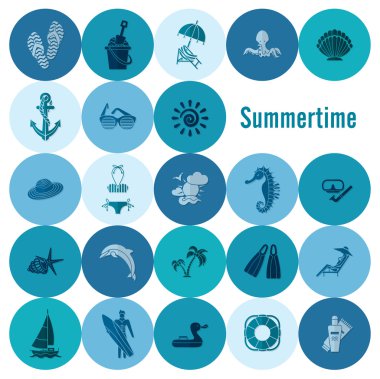 Yaz ve plaj basit düz simgeler