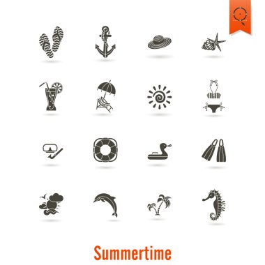 Yaz ve plaj basit düz simgeler