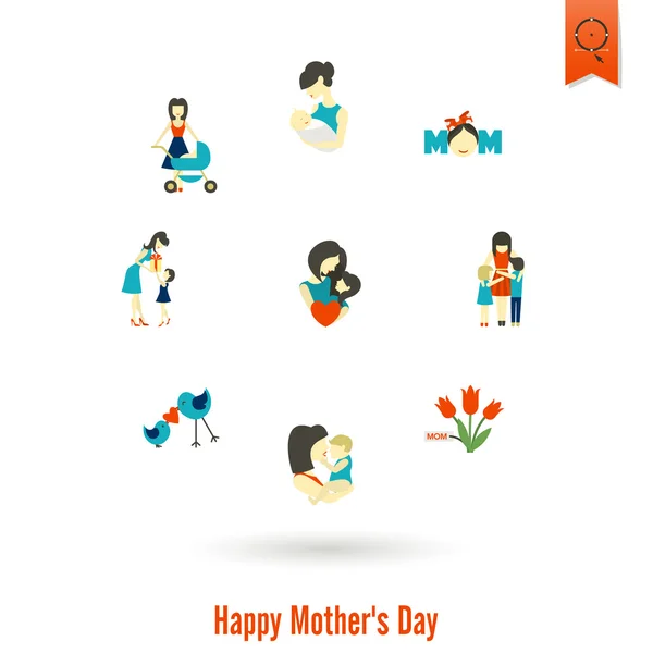 Feliz Día de las Madres Iconos — Vector de stock