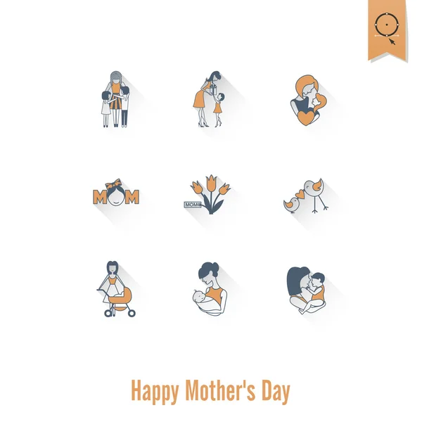 Feliz Día de las Madres Iconos — Vector de stock