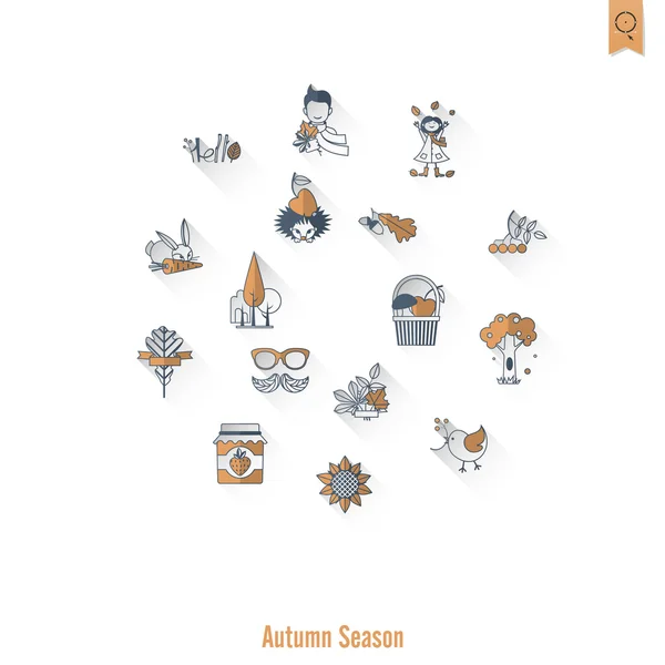 Conjunto de iconos planos de otoño — Vector de stock