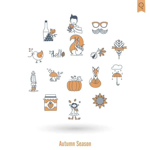 Set of Flat Autumn Icons — Stock Vector