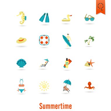 Yaz ve plaj basit düz simgeler