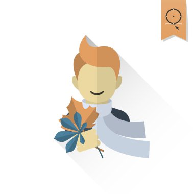 Neşeli çocuk yaprakları ile