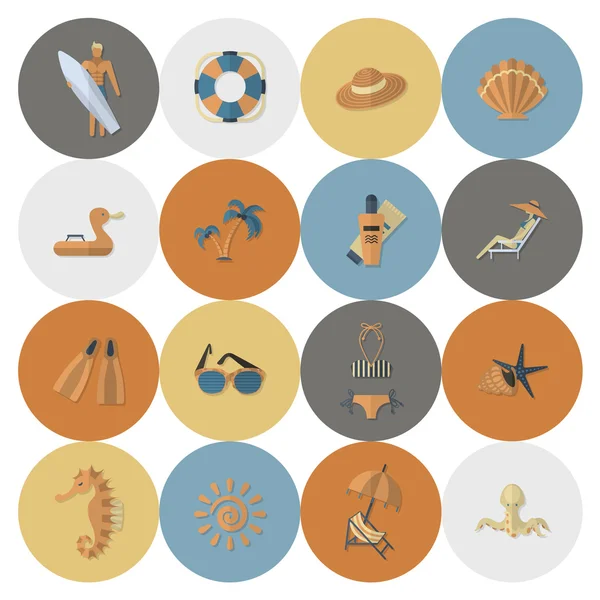 Yaz ve plaj basit düz simgeler