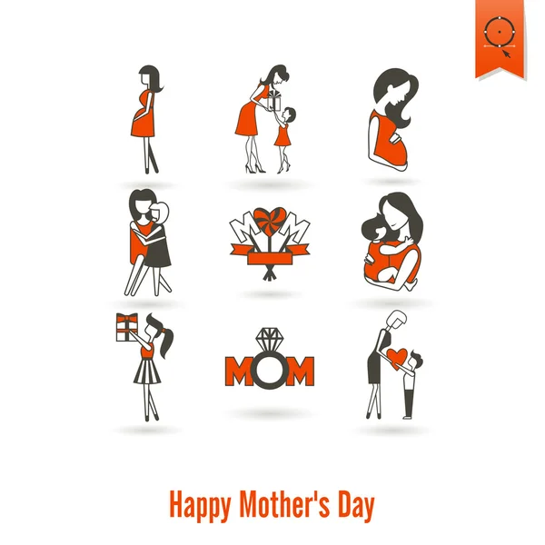 Feliz Día de las Madres Iconos — Vector de stock