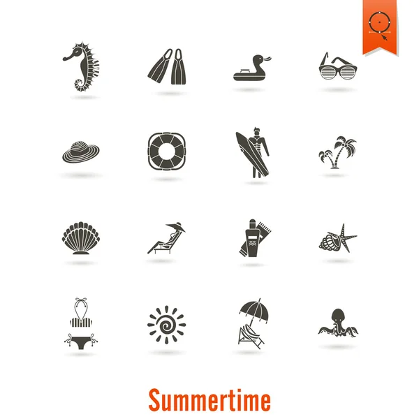 Summer and Beach Simple Flat Icons — Stock Vector