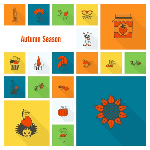 Reihe flacher Herbstsymbole — Stockvektor