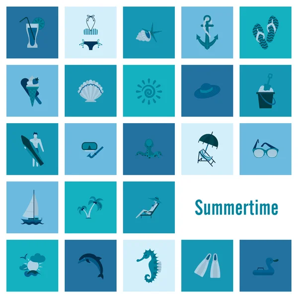 Summer and Beach Simple Flat Icons — Stock Vector