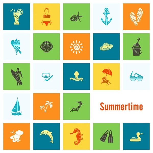 Summer and Beach Simple Flat Icons — Stock Vector