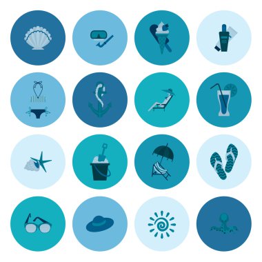 Yaz ve plaj basit düz simgeler