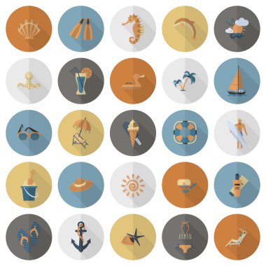 Yaz ve plaj basit düz simgeler