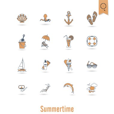 Yaz ve plaj basit düz simgeler