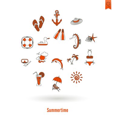 Summer and Beach Simple Flat Icons clipart