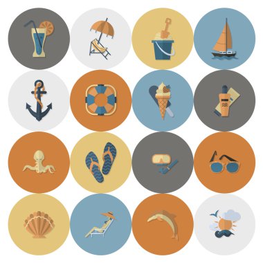 Yaz ve plaj basit düz simgeler