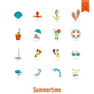 Yaz ve plaj basit düz simgeler