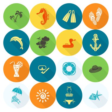 Yaz ve plaj basit düz simgeler