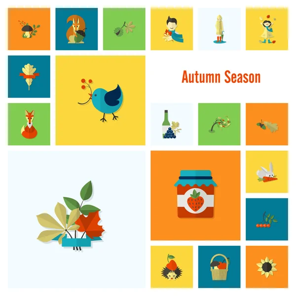 Set of Flat Autumn Icons — Stock Vector