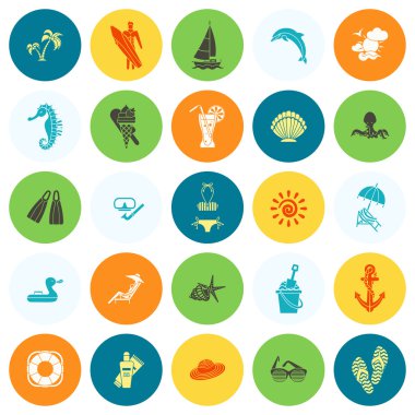 Yaz ve plaj basit düz simgeler