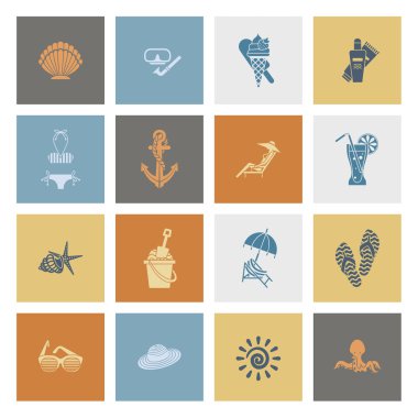 Yaz ve plaj basit düz simgeler