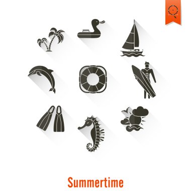 Yaz ve plaj basit düz simgeler