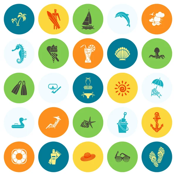 Yaz ve plaj basit düz simgeler