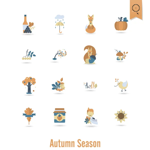 Set of Flat Autumn Icons — Stock Vector
