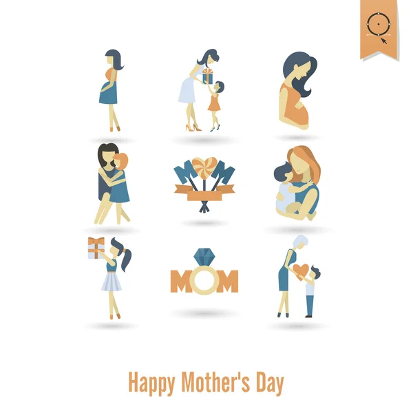 Feliz Día de las Madres Iconos — Vector de stock