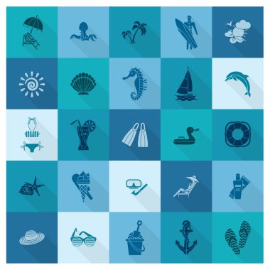 Yaz ve plaj basit düz simgeler