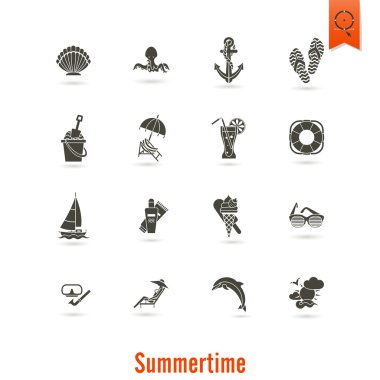 Yaz ve plaj basit düz simgeler