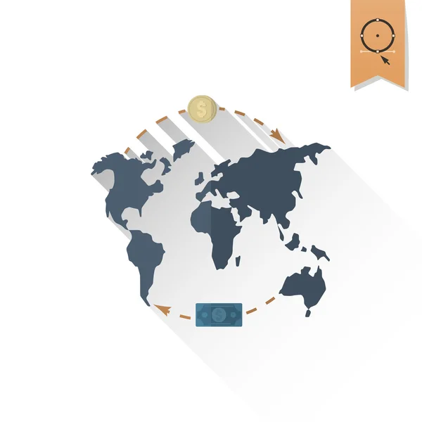 Mapa del mundo y dinero — Archivo Imágenes Vectoriales