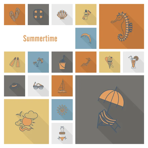 Summer and Beach Simple Flat Icons — Stock Vector