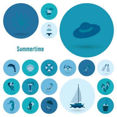 Yaz ve plaj basit düz simgeler