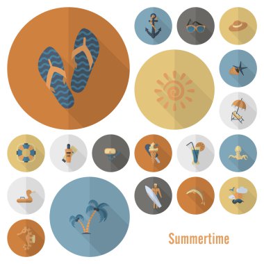 Yaz ve plaj basit düz simgeler