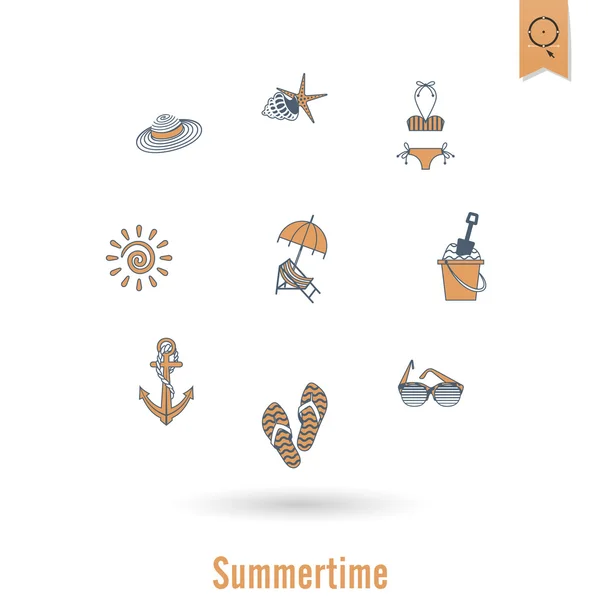 Sommer und Strand einfache flache Symbole — Stockvektor