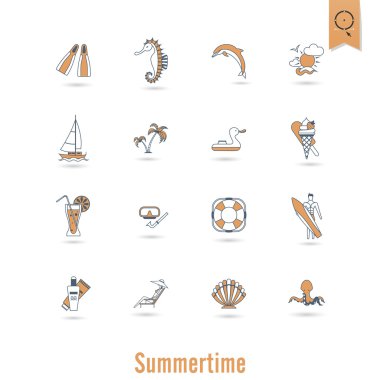 Yaz ve plaj basit düz simgeler