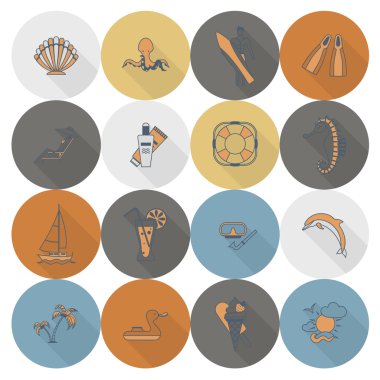 Yaz ve plaj basit düz simgeler