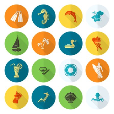 Yaz ve plaj basit düz simgeler